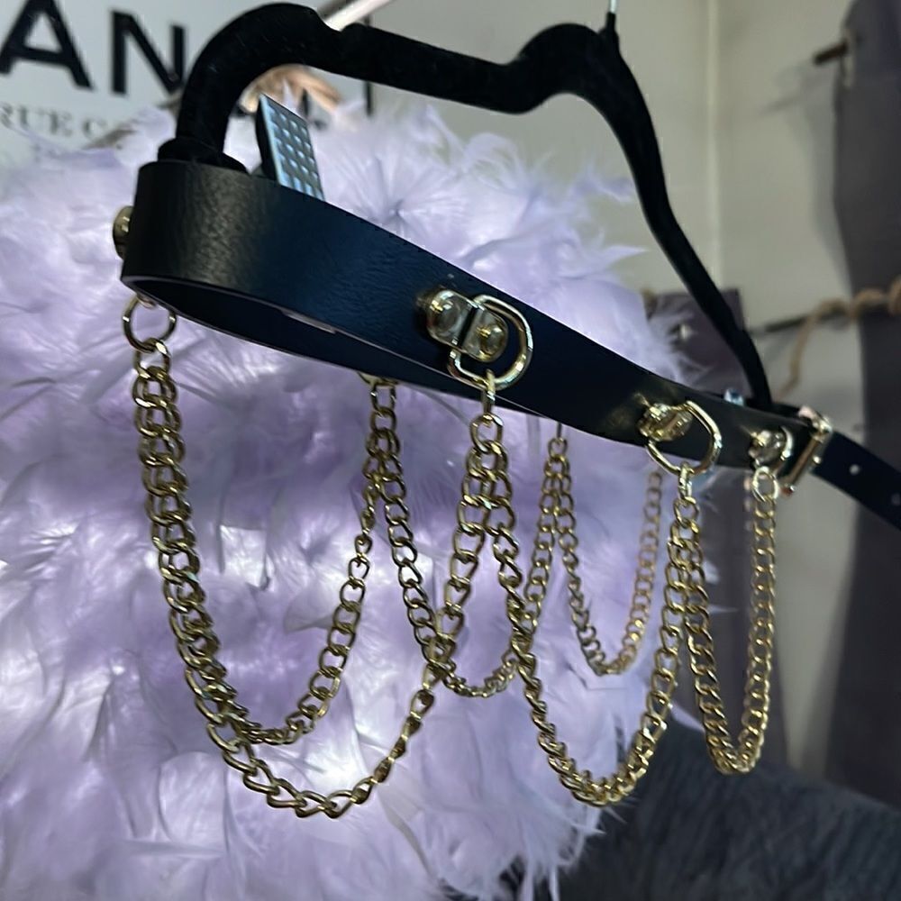 Xl/xxl unisex cosplay goth punk rock black gold metal chain belly hoop link belt - Picture 8 of 8